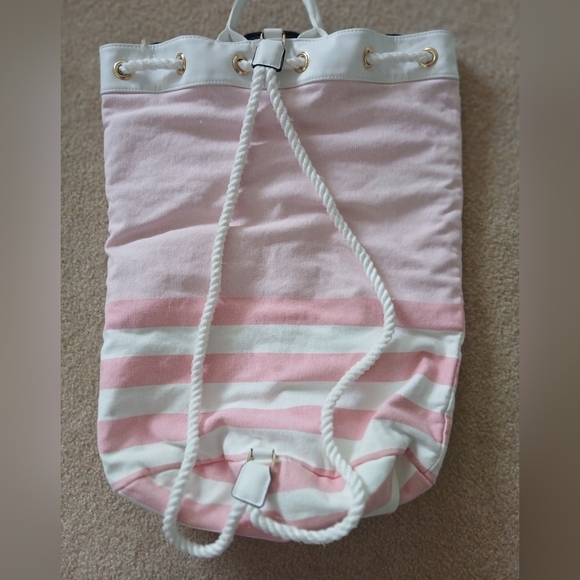 Victoria Secret Pink Striped Cinch Drawstring Tote Backpack - Picture 2 of 8